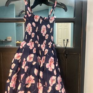 Janie and Jack Navy Dress with Pink Floral Print